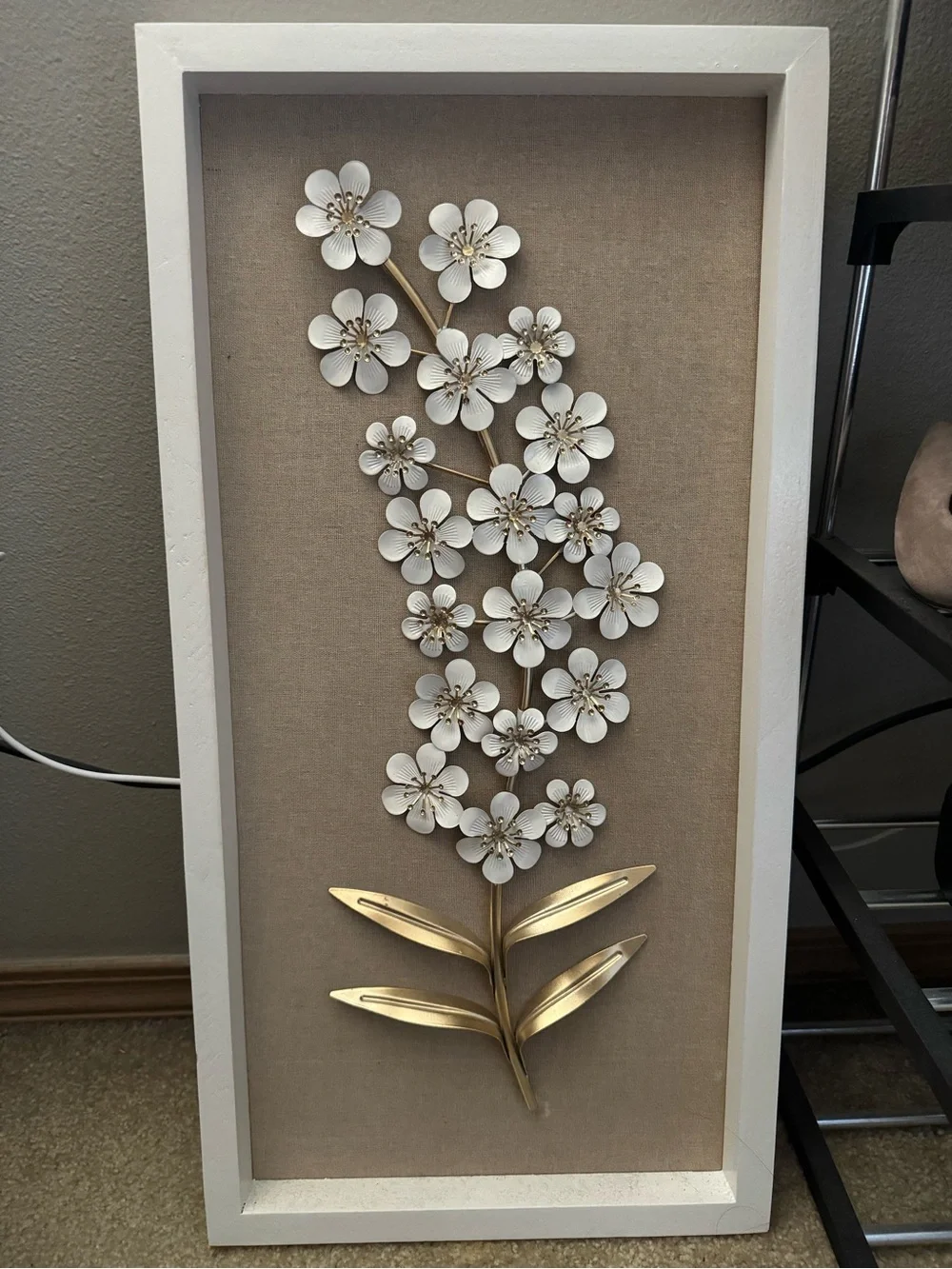 Framed White and Gold Floral Wall Accent - Home Accents Picture Frames